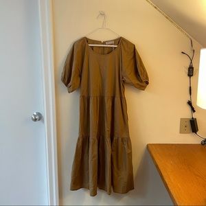 Beige, long, layered, puff sleeved, Everlane dress